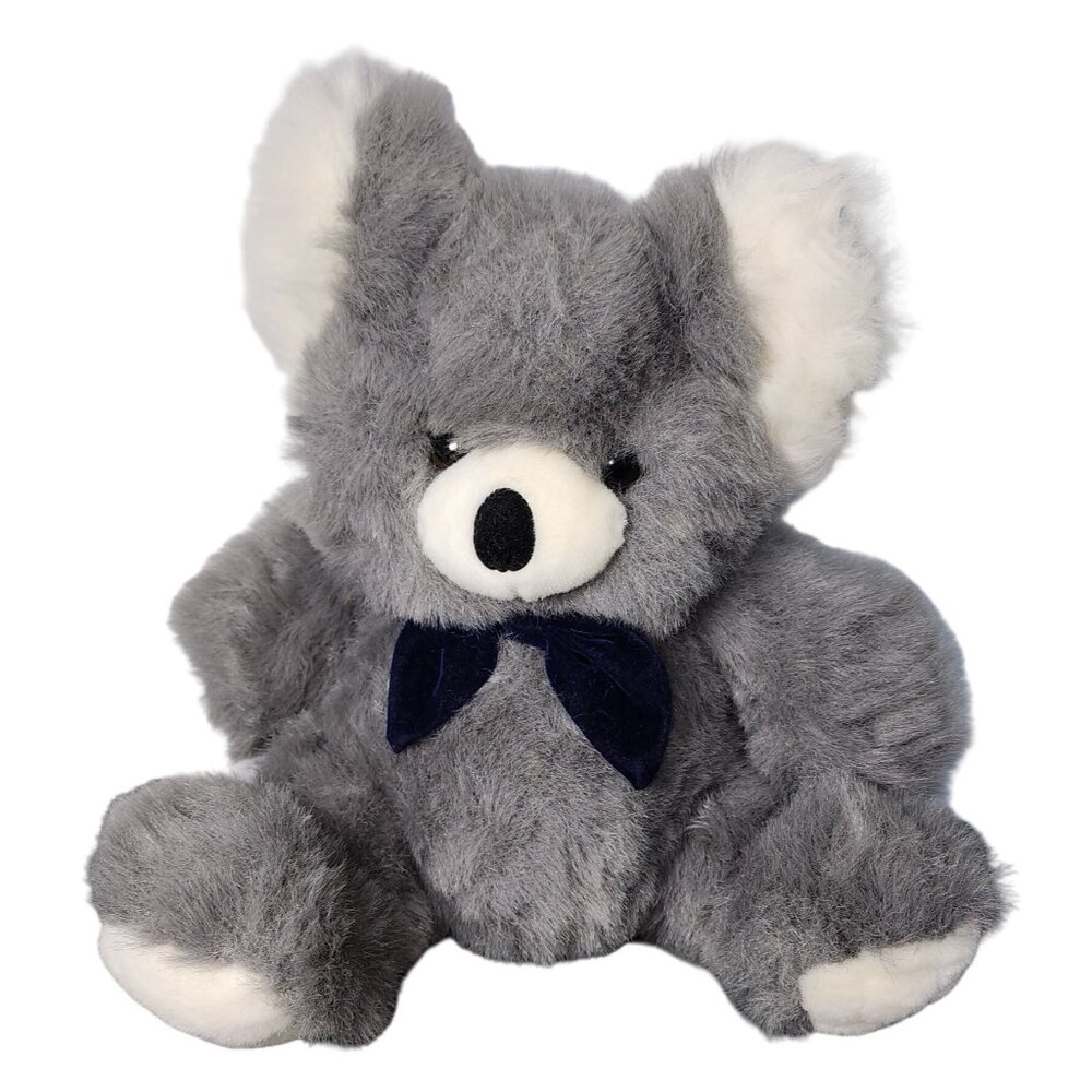 Vintage TB Trading Company Teddy Bear Fuzzy Plush Stuffed Animal Grey Velvet Bow
